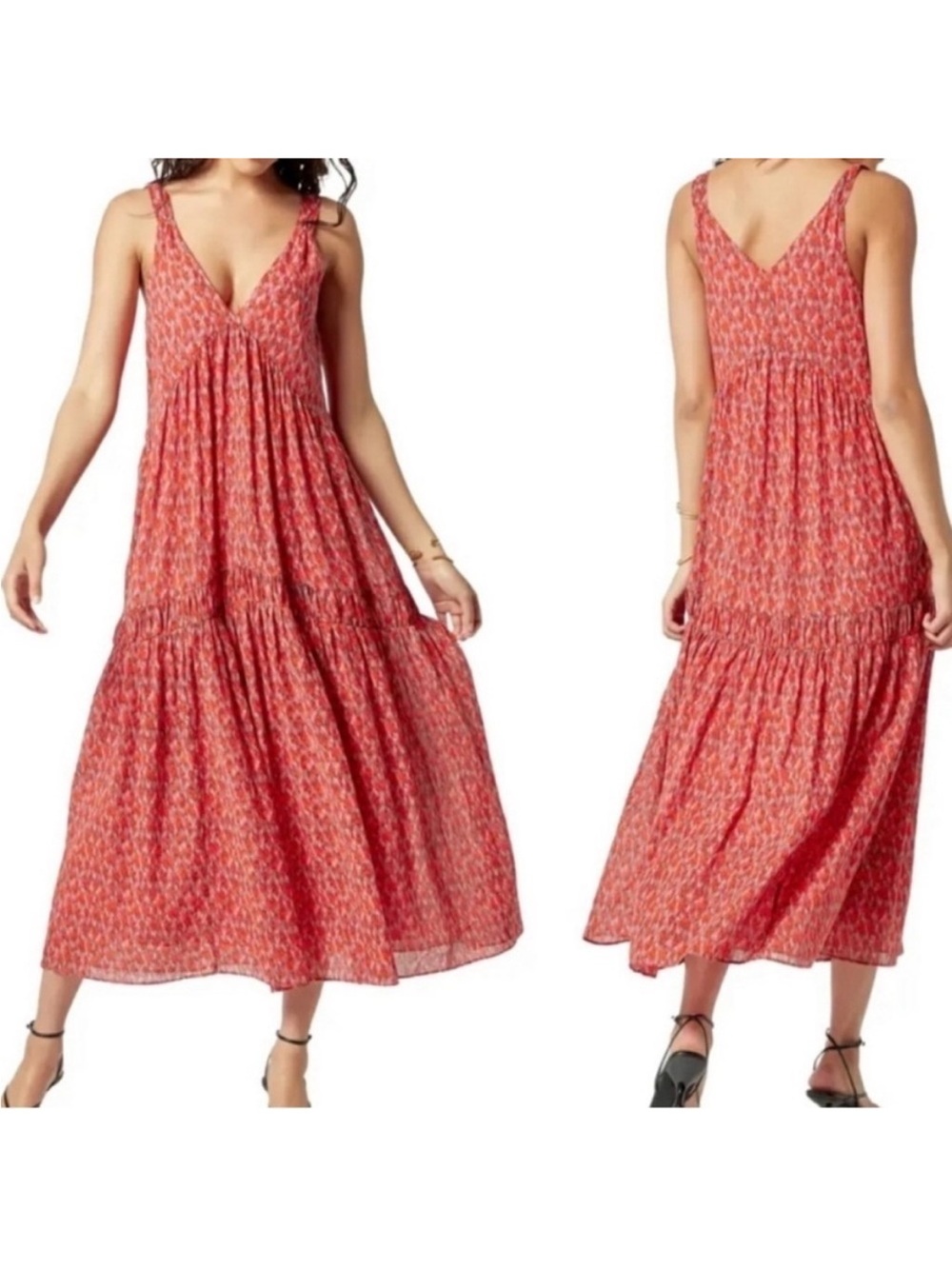 Joie Printed V-Neck Tiered Maxi Dress - NWOT Sz Medium